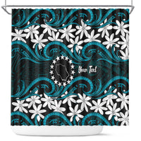 Personalised Cook Islands Penrhyn Atoll Shower Curtain Tiare Maori Polynesian Waves Tattoo LT14 Blue - Polynesian Pride