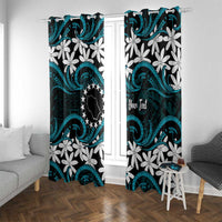 Personalised Cook Islands Penrhyn Atoll Window Curtain Tiare Maori Polynesian Waves Tattoo LT14 With Grommets Blue - Polynesian Pride