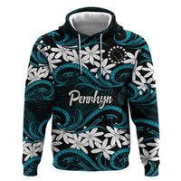 Personalised Cook Islands Penrhyn Atoll Zip Hoodie Tiare Maori Polynesian Waves Tattoo LT14 Pullover Hoodie Blue - Polynesian Pride