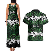 Personalised Cook Islands Mitiaro Couples Matching Tank Maxi Dress and Hawaiian Shirt Tiare Maori Polynesian Waves Tattoo