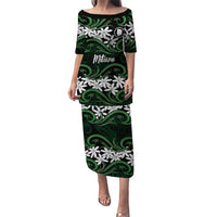 Personalised Cook Islands Mitiaro Family Matching Puletasi and Hawaiian Shirt Tiare Maori Polynesian Waves Tattoo