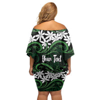 Personalised Cook Islands Mitiaro Off Shoulder Short Dress Tiare Maori Polynesian Waves Tattoo LT14 - Polynesian Pride