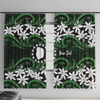 Personalised Cook Islands Mitiaro Window Curtain Tiare Maori Polynesian Waves Tattoo LT14 With Hooks Green - Polynesian Pride