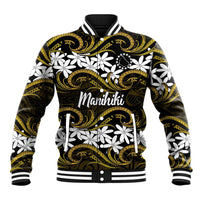 Personalised Cook Islands Manihiki Baseball Jacket Tiare Maori Polynesian Waves Tattoo LT14 Unisex Gold - Polynesian Pride