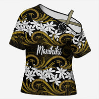 Personalised Cook Islands Manihiki Cross Shoulder Shirt Tiare Maori Polynesian Waves Tattoo LT14 Female Gold - Polynesian Pride