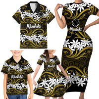 Personalised Cook Islands Manihiki Family Matching Short Sleeve Bodycon Dress and Hawaiian Shirt Tiare Maori Polynesian Waves Tattoo