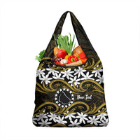 Personalised Cook Islands Manihiki Grocery Bag Tiare Maori Polynesian Waves Tattoo