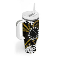 Personalised Cook Islands Manihiki Tumbler With Handle Tiare Maori Polynesian Waves Tattoo