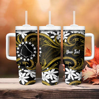 Personalised Cook Islands Manihiki Tumbler With Handle Tiare Maori Polynesian Waves Tattoo