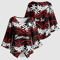 Personalised Cook Islands Atiu Enuamanu Kimono Sleeve Blouse Tiare Maori Polynesian Waves Tattoo