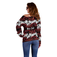 Personalised Cook Islands Atiu Enuamanu Off Shoulder Sweater Tiare Maori Polynesian Waves Tattoo LT14 - Polynesian Pride