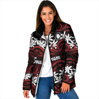 Personalised Cook Islands Atiu Enuamanu Padded Jacket Tiare Maori Polynesian Waves Tattoo