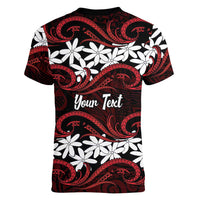 Personalised Cook Islands Atiu Enuamanu Women V-Neck T-Shirt Tiare Maori Polynesian Waves Tattoo
