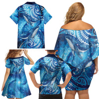 New Zealand Humpback Whale Matariki Family Matching Off Shoulder Short Dress and Hawaiian Shirt Maori New Year Taniko Niho Taniwha