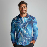 New Zealand Humpback Whale Matariki Long Sleeve Polo Shirt Maori New Year Taniko Niho Taniwha