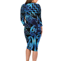 Humpback Whale Matariki New Zealand Family Matching Long Sleeve Bodycon Dress and Hawaiian Shirt NZ Maori Paikea Poutama Luxury Blue