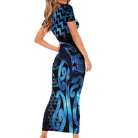 Humpback Whale Matariki New Zealand Family Matching Short Sleeve Bodycon Dress and Hawaiian Shirt NZ Maori Paikea Poutama Luxury Blue