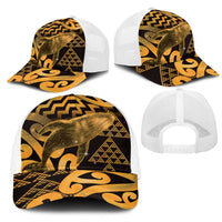 Humpback Whale Matariki New Zealand Mesh Trucker Cap NZ Maori Paikea Poutama Luxury Gold LT14 - Polynesian Pride