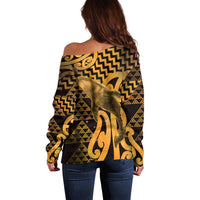 Humpback Whale Matariki New Zealand Off Shoulder Sweater NZ Maori Paikea Poutama Luxury Gold