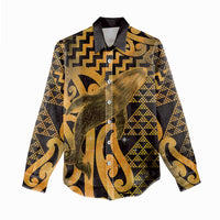 Humpback Whale Matariki New Zealand Women Casual Shirt NZ Maori Paikea Poutama Luxury Gold