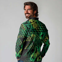 Humpback Whale Matariki New Zealand Long Sleeve Polo Shirt NZ Maori Paikea Poutama Luxury Green