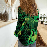 Humpback Whale Matariki New Zealand Women Casual Shirt NZ Maori Paikea Poutama Luxury Green