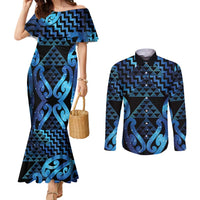 Taniko Motifs Matariki New Zealand Couples Matching Mermaid Dress and Long Sleeve Button Shirt NZ Niho Taniwha Poutama