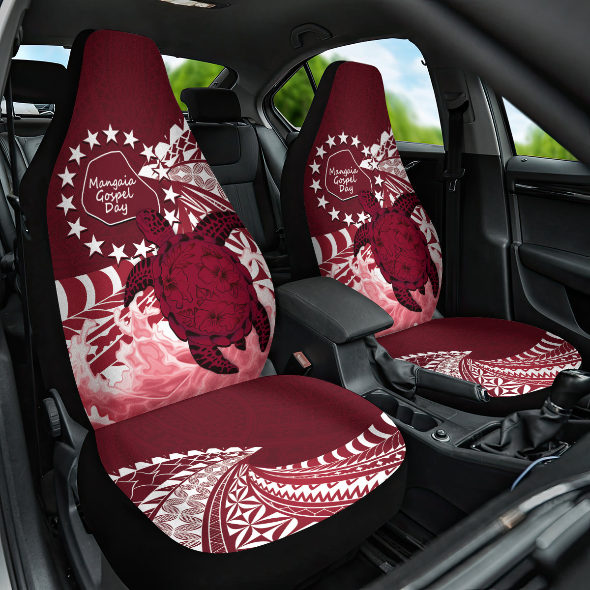 Cook Islands Mangaia Gospel Day Car Seat Cover Polynesian Art With Sea Turtle