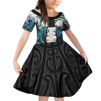 Aotearoa Korowai Motif Family Matching Off Shoulder Short Dress and Hawaiian Shirt Hei Tiki Poutama Maori Pattern