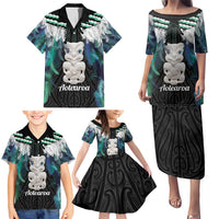 Aotearoa Korowai Motif Family Matching Puletasi and Hawaiian Shirt Hei Tiki Poutama Maori Pattern