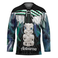 Aotearoa Korowai Motif Hockey Jersey Hei Tiki Poutama Maori Pattern LT14 Unisex Turquoise - Polynesian Pride