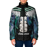 Aotearoa Korowai Motif Padded Jacket Hei Tiki Poutama Maori Pattern LT14 Men Turquoise - Polynesian Pride