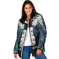 Aotearoa Korowai Motif Padded Jacket Hei Tiki Poutama Maori Pattern LT14 Women Turquoise - Polynesian Pride