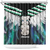 Aotearoa Korowai Motif Shower Curtain Hei Tiki Poutama Maori Pattern LT14 Turquoise - Polynesian Pride