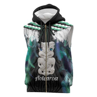 Aotearoa Korowai Motif Sleeveless Zip Hoodie Hei Tiki Poutama Maori Pattern LT14 Turquoise - Polynesian Pride