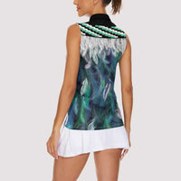 Aotearoa Korowai Motif Women Sleeveless Polo Shirt Hei Tiki Poutama Maori Pattern