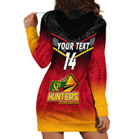 Personalised Papua New Guinea Rugby Hoodie Dress PNG Hunters Polynesian Black LT14 - Polynesian Pride