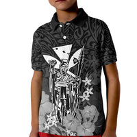 Polynesian Pride King Kamehameha Day Hawaii Kid Polo Shirt Polynesia Tribal Kanaka And Hibiscus Black LT14 Kid Black - Polynesian Pride