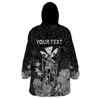 Personalised King Kamehameha Day Hawaii Wearable Blanket Hoodie Polynesia Tribal Kanaka And Hibiscus Black LT14 - Polynesian Pride