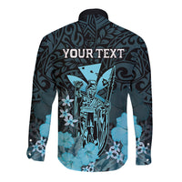 Personalised King Kamehameha Day Hawaii Long Sleeve Button Shirt Polynesia Tribal Kanaka And Hibiscus Turquoise LT14 - Polynesian Pride