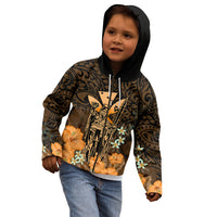 Polynesian Pride King Kamehameha Day Hawaii Kid Hoodie Polynesia Tribal Kanaka And Hibiscus Gold LT14 - Polynesian Pride