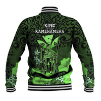 Polynesian Pride King Kamehameha Day Hawaii Baseball Jacket Polynesia Tribal Kanaka And Hibiscus Green LT14 - Polynesian Pride