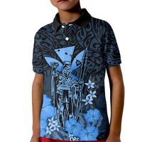 Polynesian Pride King Kamehameha Day Hawaii Kid Polo Shirt Polynesia Tribal Kanaka And Hibiscus Blue LT14 Kid Blue - Polynesian Pride