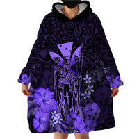 Personalised King Kamehameha Day Hawaii Wearable Blanket Hoodie Polynesia Tribal Kanaka And Hibiscus Purple LT14 - Polynesian Pride