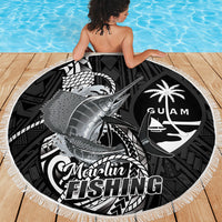 Guam Blue Marlin Fishing Beach Blanket Guahan Fish Hook Tattoo Black Version LT14 - Polynesian Pride