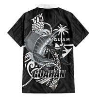 Guam Blue Marlin Fishing Family Matching Off The Shoulder Long Sleeve Dress and Hawaiian Shirt Guahan Fish Hook Tattoo Black Version