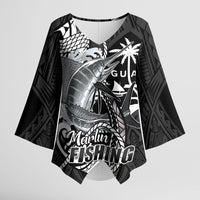 Guam Blue Marlin Fishing Kimono Sleeve Blouse Guahan Fish Hook Tattoo Black Version LT14 Female Black - Polynesian Pride
