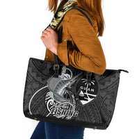 Guam Blue Marlin Fishing Leather Tote Bag Guahan Fish Hook Tattoo Black Version LT14 Black - Polynesian Pride