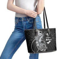 Guam Blue Marlin Fishing Leather Tote Bag Guahan Fish Hook Tattoo Black Version LT14 - Polynesian Pride