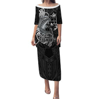 Guam Blue Marlin Fishing Puletasi Guahan Fish Hook Tattoo Black Version LT14 Long Dress Black - Polynesian Pride